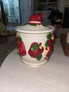 Vintage Apple Canister 8x10 Gold Trim Americana Cottage Core Granny core Red